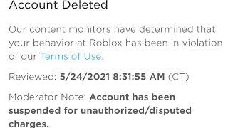 How to appeal you account deleted for authorization charges ROBLOX [upl. by Lodnar50]