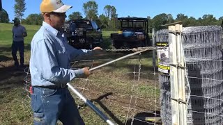 STRETCHING HIGH TENSILE WOVEN WIRE FARM FENCING INSTALLATION TIPS AND TRICKS [upl. by Sancho687]