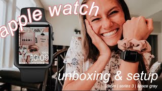 apple watch unboxing  setup  38mm series 3 GPS space gray [upl. by Dickman]