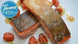 Lachs richtig knusprig braten  mit TomatenZitronen Dressing [upl. by Rolyat]