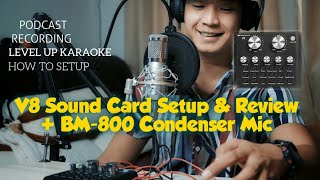 V8 Sound Card full set up and review  BM800 Condenser Mic English Subtitles [upl. by Naxor253]