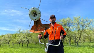 Stihl Fs 560 CEM with durocut 404 trimmer head cutting fresh grass Motocoasa Stihl la taiat [upl. by Robma]