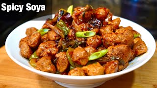 SPICY CHILLI SOYA CHUNKS RECIPE SUPER QUICK amp EASY  SOYABEAN DRY RECIPE [upl. by Raual]