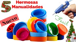 5 Manualidades Navideñas con TAPAS DE BOTELLAS Christmas Crafts with BOTTLE LIDS [upl. by Lukash806]