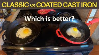 FRYING EGGS IN CAST IRON SKILLET  CLASSIC VS ENAMELED [upl. by Pawsner898]