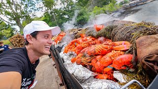 New England HUGE CLAMBAKE 298 Lobsters Clams Corn on Cabbage Island [upl. by Eniffit]