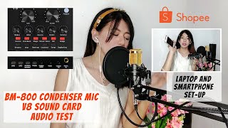 How to Use BM800 Condenser Mic SHOPEE  V8 Sound Card Set Up [upl. by Tioneb]