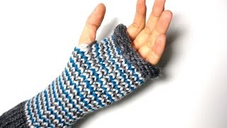 How to Loom Knit Fingerless Mittens changing colors DIY Tutorial OLD Version [upl. by Adnarim930]