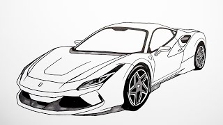 How to draw a car  Ferrari F8 Tributo  Step by step [upl. by Emilio44]