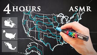 ASMR 4 hours Map Drawing  USA Canada Mexico [upl. by Anitsahs]