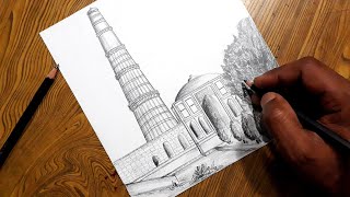 How to draw Qutub Minar step by step so easy [upl. by Retla471]