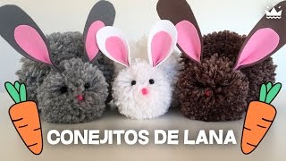 Cómo hacer peluches Conejitos con pompones de lana  Bunnies made with wool pompoms [upl. by Harutek]