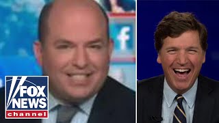 Tucker reacts to Brian Stelter being roasted by guest on his own show [upl. by Sualk479]