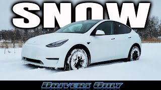 Tesla Model Y Tested in DEEP Snow [upl. by Enilhtak]